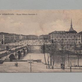 Открытка иностранная Турин Италия 1930-е вид город Площадь Витторио Венето мост Эммануэля река По